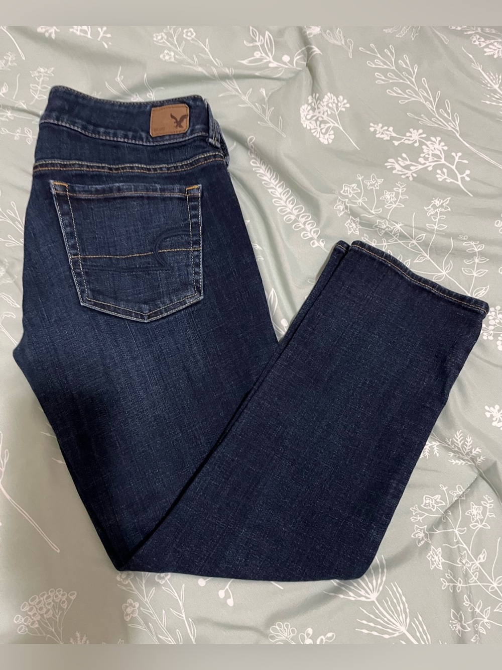 American Eagle Artist Crop Stretch Denim Dark Wash Y2K Sz 6 Mid to Low Rise